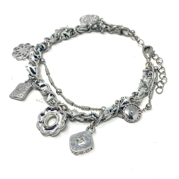 New Free People Bahama Bandana Anklet Silver White Black Gray - Picture 3 of 4